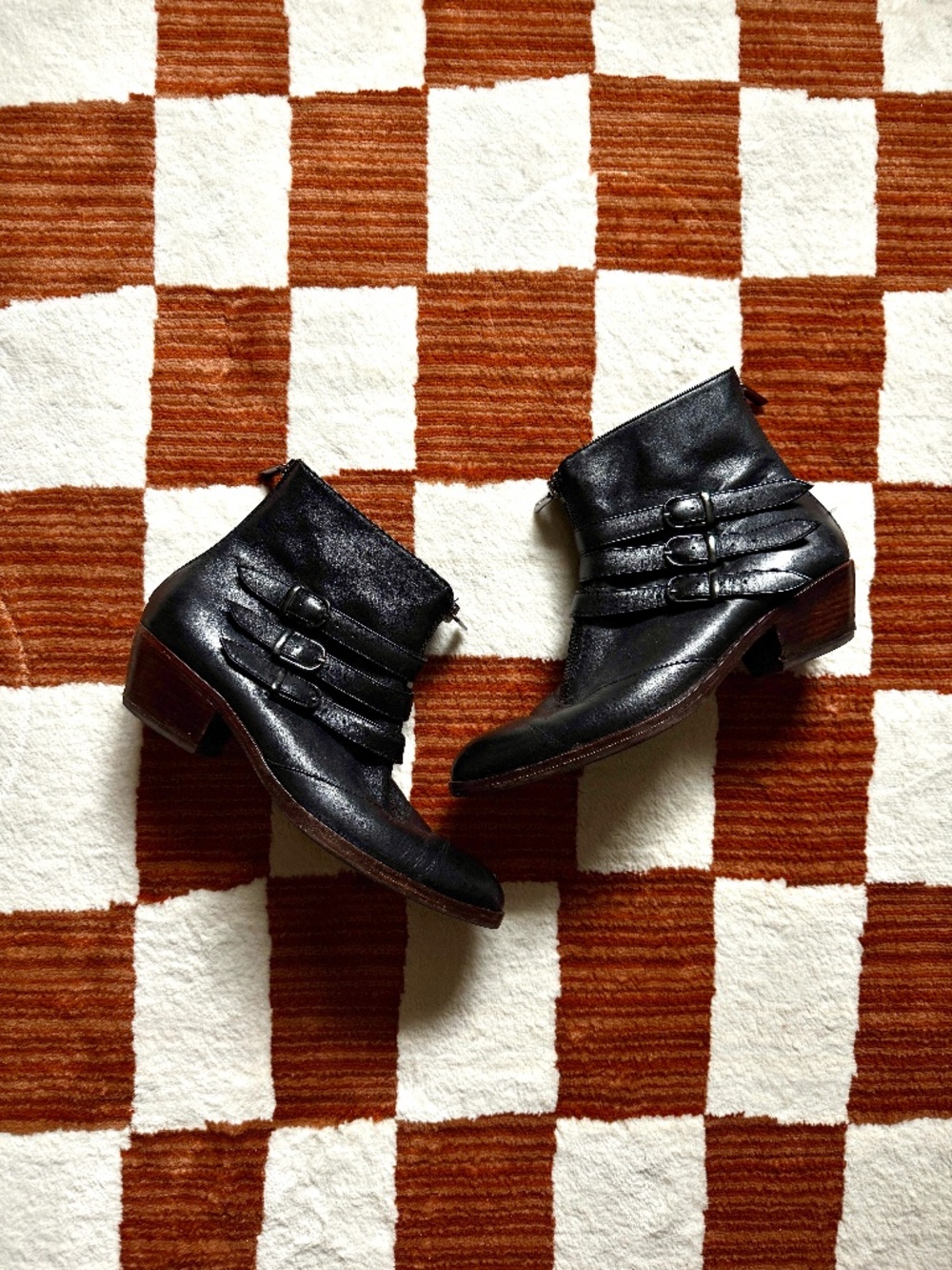 Modern Vice Jett Classic Black Leather 3-Strap Ankle Boots Women's Size 9.5